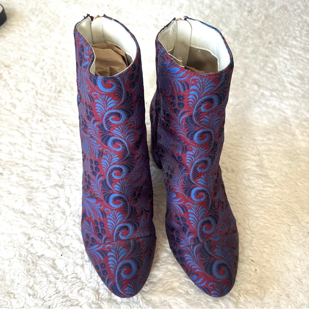 1901 Chunky Floral Brocade Patterned Ankle Boots - Red and Blue 7.5 - Picture 8 of 10